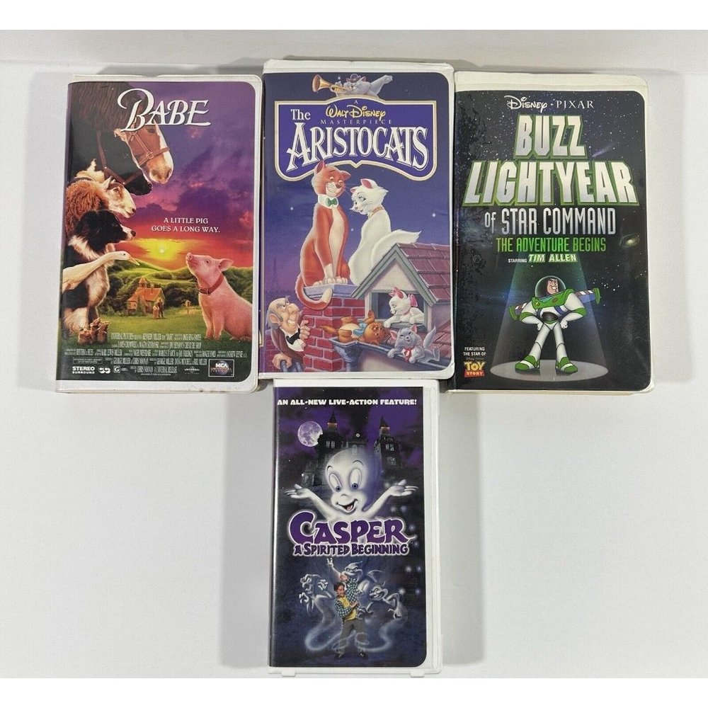 Kids VHS Cartoon Movies Babe Pig Disney Aristocats Buzz Lightyear Casper Ghost